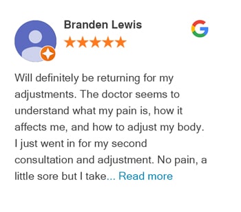 Branden Lewis Google review for Trinity Mills Chiropractic