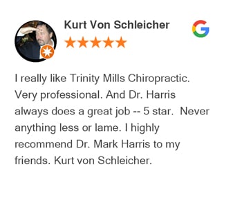 Kurt Von Google review for Trinity Mills Chiropractic