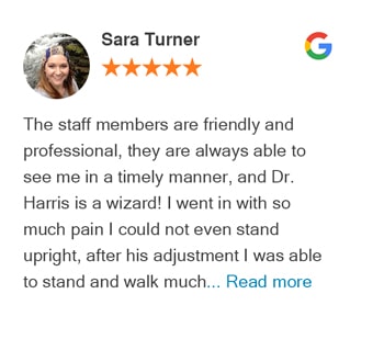 Sara Turner Google review for Trinity Mills Chiropractic